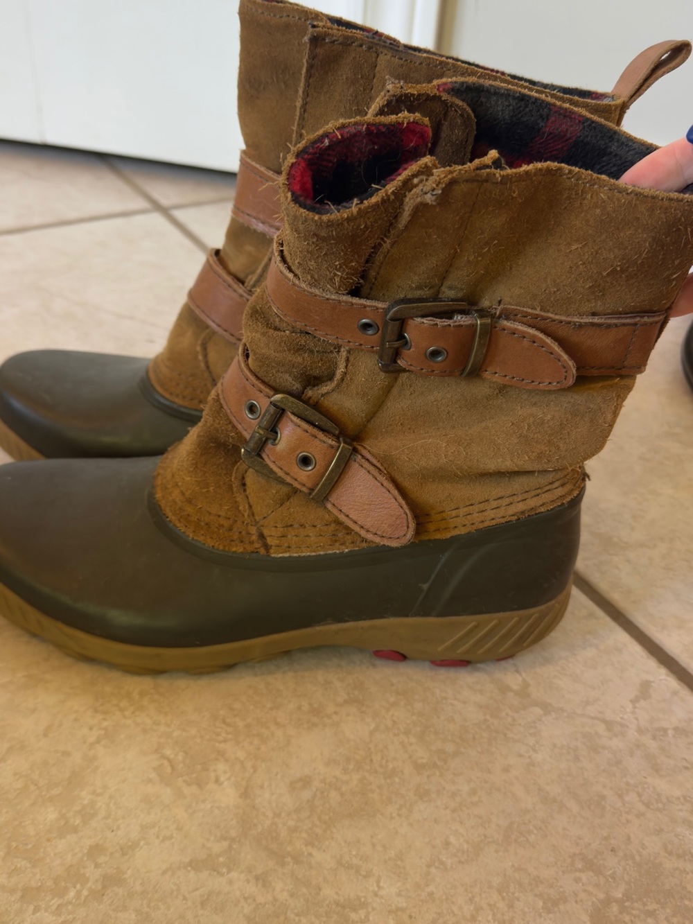 Cougar Brown Suede & Olive Waterproof Winter Boots with Buckles